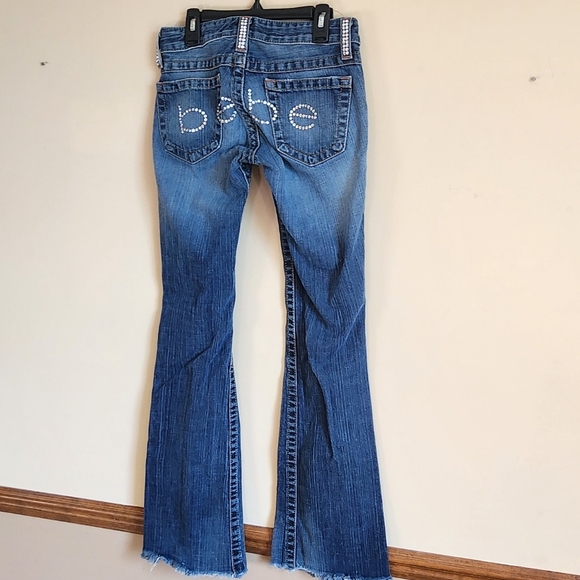Iconic Y2K BEBE Bling Jeans LowRise Flares RhinestoneDistressedDenim Vintage S25 - Picture 3 of 6